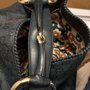 Authentic Gucci XL Guccissima blue leather Horse bit bag